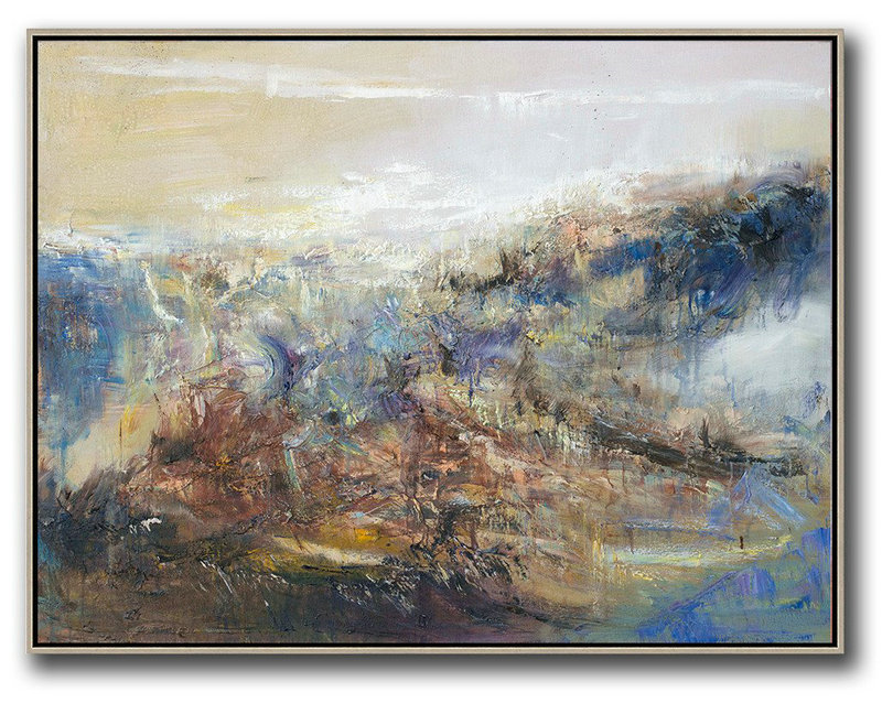 Huge Abstract Painting On Canvas,Abstract Landscape Oil Painting,Artwork For Sale,Light Yellow,Brown,Blue,White